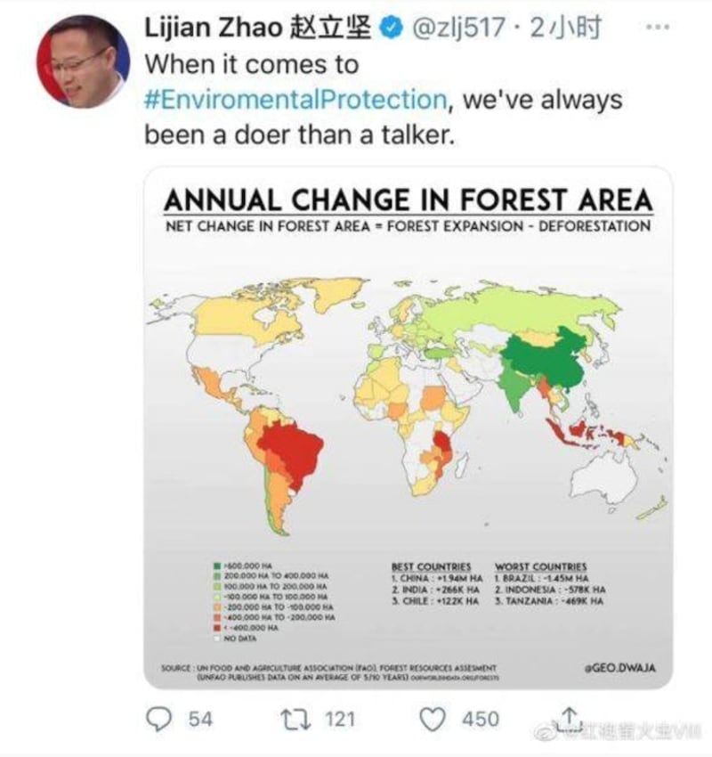 图二、赵立坚推特中国地图不含台湾挨批辱华,该则推文已被删。(Public Domain)