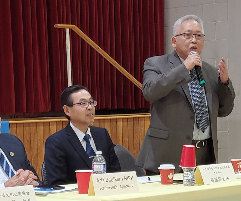 台湾侨务谘询委员简许邦在会中分析台湾加入联合国於法有据,且有利於全世界。 (简许邦提供)