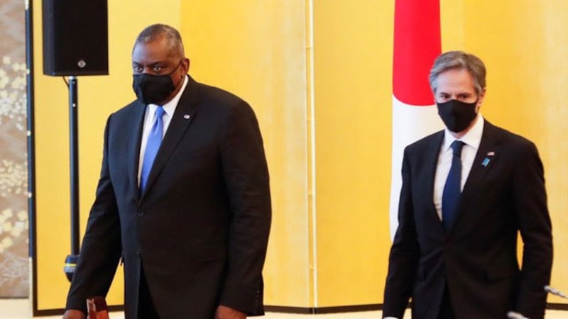 美国国务卿布林肯与国防部长奥斯汀访问日本。(图源：路透)