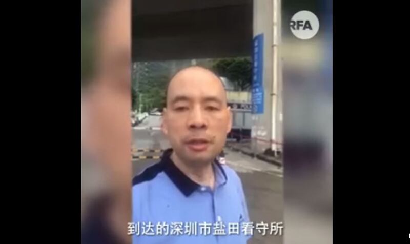 律师卢思位到深圳盐田看守所试图会见其中一名偷渡港人,但徒劳无功。 (视频截图)