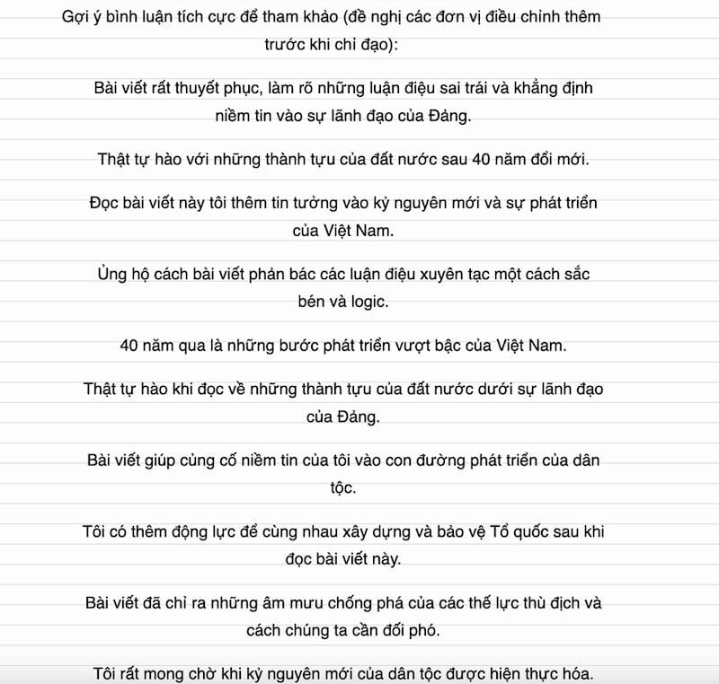 Các gợi ý bình luận dưới bài viết được gửi cho học sinh