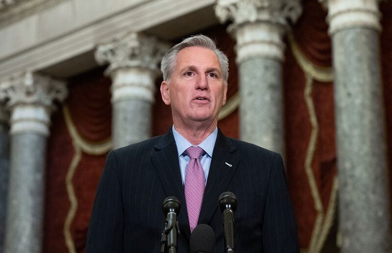 2023年1月12日,美国众议院议长、加利福尼亚州共和党人凯文‧麦卡锡(Kevin McCarthy)在华盛顿美国国会大厦举行新闻发布会。(法新社)