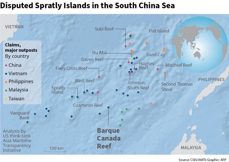 Disputed Spratly Islands in the South China Sea, including Barque Canada Reef