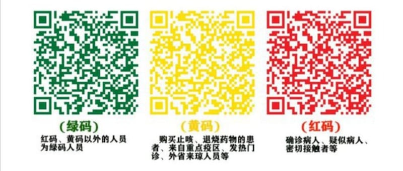 目前在中国使用的疫情健康码(网上截图)